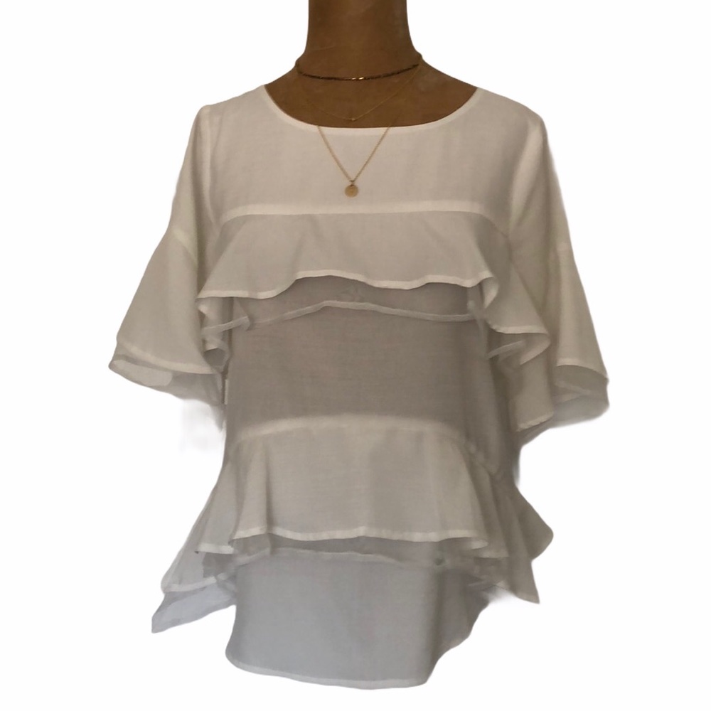 J.O.A Tiered ruffle Top White Small NWOT